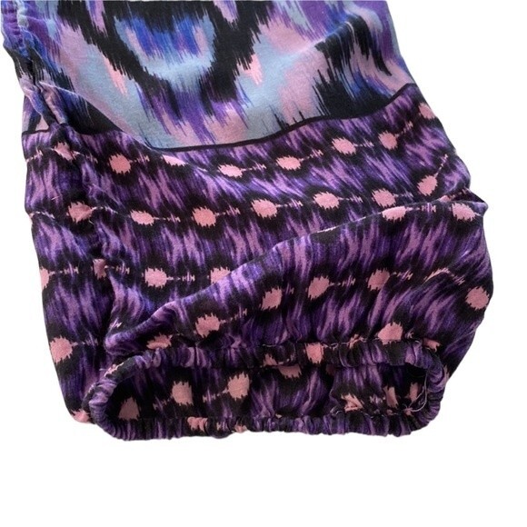 Beachlunchlounge Purple Ikat Boho V-Neck Popover Blouse Top Balloon 3/4 Sleeve - Picture 14 of 16